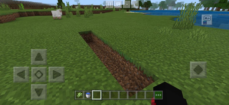 我的世界种植甘蔗步骤1，挖一条水沟
